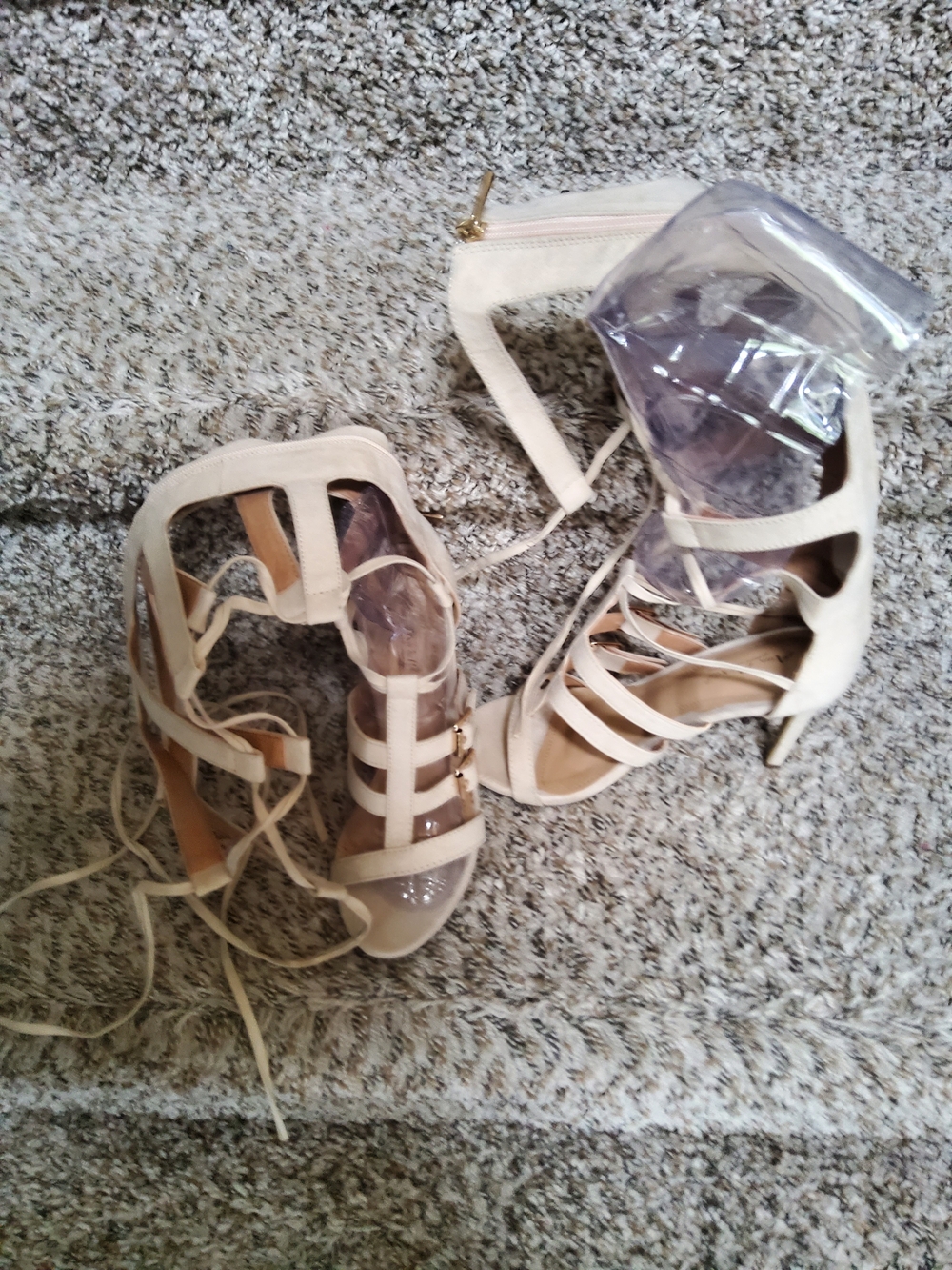 Beige Caged Gladiator High-heel Sandals Sz. 8